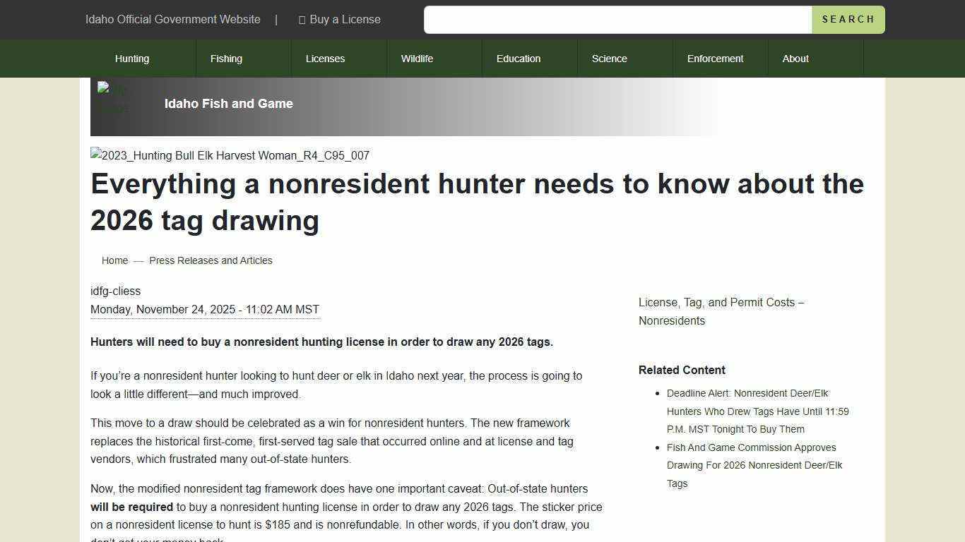 Everything a nonresident hunter needs to know about the 2026 tag drawing | Idaho Fish and Game